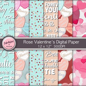 Valentijn harten & liefdeswoorden digitale papieren zoet, JPEG 300dpi