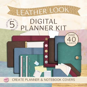 Digital kalender i läder Clipart: Startpaket PNG (digital nedladdning)
