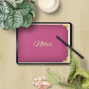 Cuaderno digital con hipervínculos y diseño horizontal en piel rosa, 110 páginas