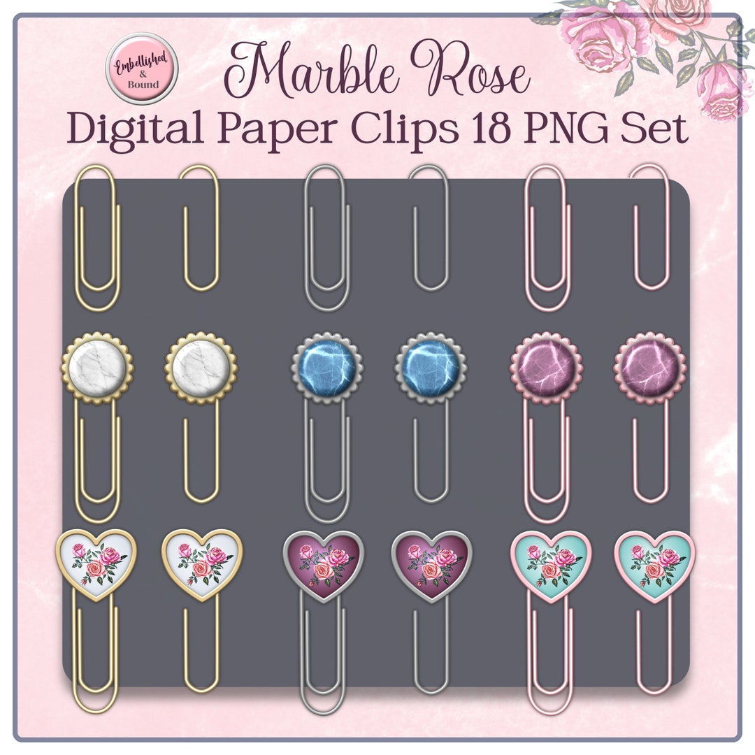 Marble Rose Digital Planner Clips Clipart, Instant Digital Download PNG