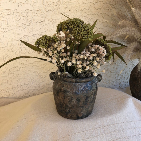 aged vase old vessel antiqued pot rustic decor boho house warming gift old olive jar natural stone ceramic