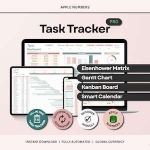 Apple Numbers Task Tracker Pro, Eisenhower Matrix, Gantt, Kanban (Digital Download)