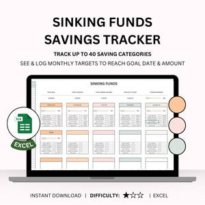 Rastreador de ahorros para fondos de amortización / Hoja de cálculo de presupuesto de Excel / Más de 40 objetivos de ahorro / Seguimiento de ahorros y objetivos financieros