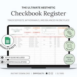 Digital Checkbook Register for Google Sheets: Bank Account Tracker (Instant Download)