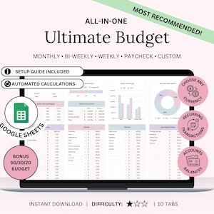 Google Sheets Budget Spreadsheet: Bank Account Tracker, Smart Calendar, Recurring Transactions & Financial Dashboard (Digital Download)