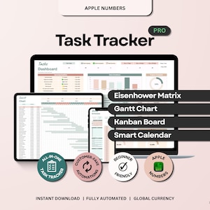 Apple Numbers Task Tracker Pro, Eisenhower-Matrix, Gantt-Diagramm, Kanban (Digitaler Download)