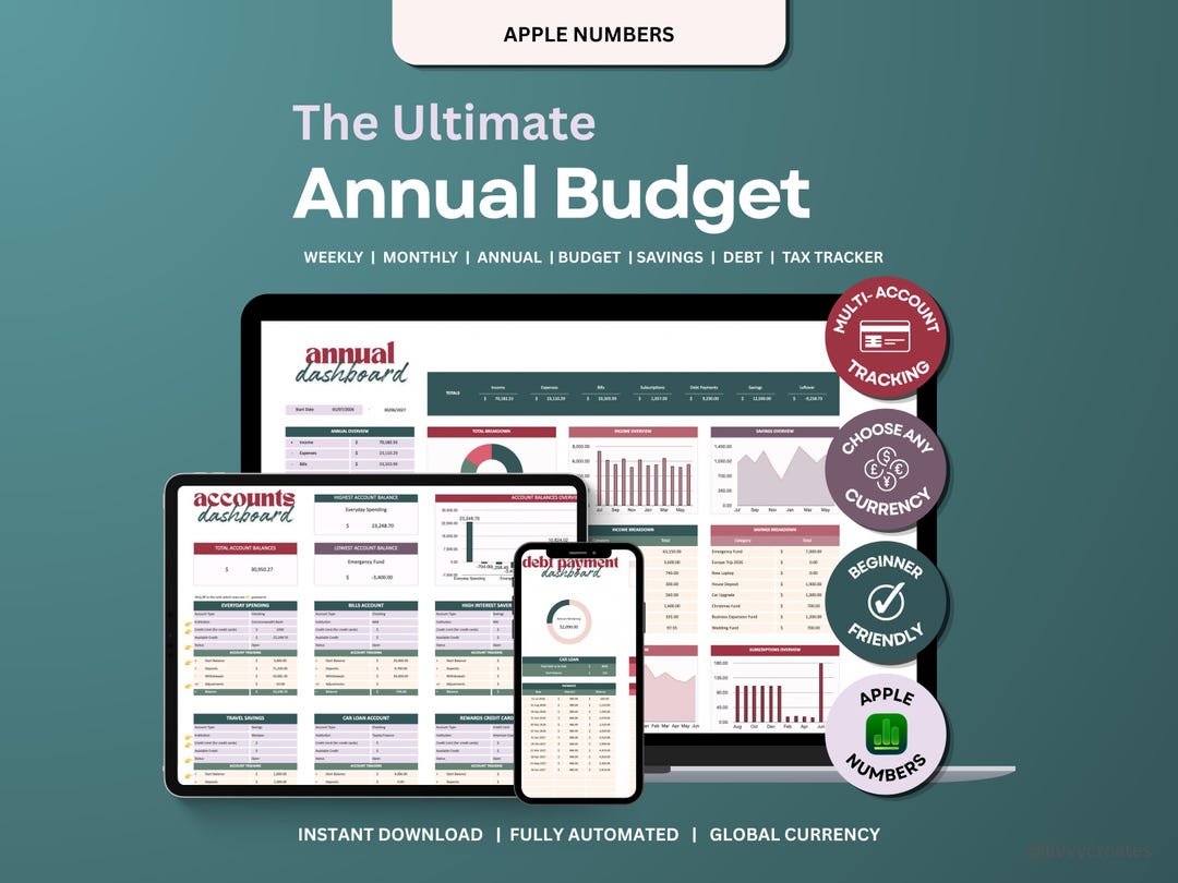 Mac Apple Numbers Finance Tracker: Monthly, Annual Budget Spreadsheet ...
