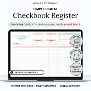 Digitales Scheckbuch Register für Google Sheets: Bank Account Tracker (Instant Download)
