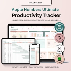 Apple Numbers: strumento completo per il monitoraggio delle attività e la produttività, con matrice di Eisenhower, diagramma di Gantt, lavagna Kanban, calendario e dashboard automatica.