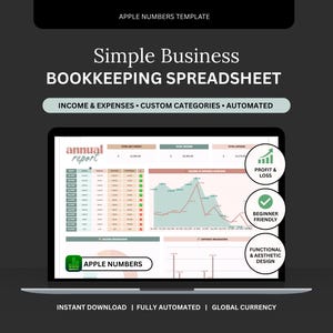 Plantilla sencilla de contabilidad para empresas con Apple Numbers / Registro de ingresos y gastos (Descarga digital)