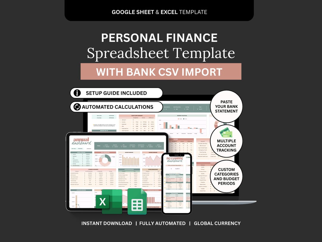 Personal Finance Budget Spreadsheet for Excel & Google Sheets: Paste ...