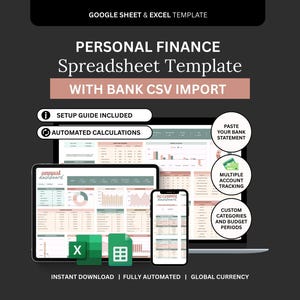 Foglio di calcolo per la gestione del budget finanziario personale per Excel e Fogli Google: incolla direttamente gli estratti conto bancari