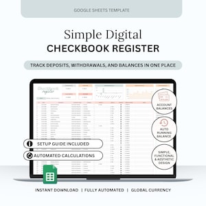 Digital Checkbook Register for Google Sheets: Bank Account Tracker (Instant Download)