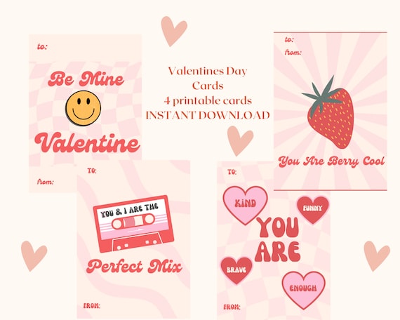 PRINTABLE Kid Valentines Day Card Retro Cute Valentines Day Cards Aesthetic  Valentines Day Cards School Valentines Day Cards 