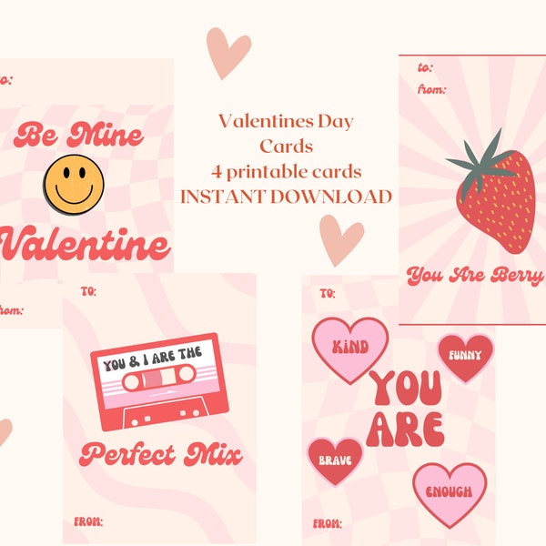 PRINTABLE Kid Valentines Day Card | Retro Cute Valentines Day Cards | Aesthetic Valentines Day Cards | School Valentines Day Cards