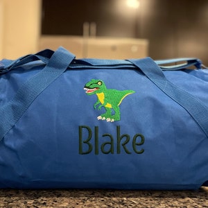 Personalized Overnight Bag for Boy With T-Rex Dinosaur, Custom Sleepover Duffel Bag, Customized T-Rex Gift for Bo with Name Boy Shoulder Bag