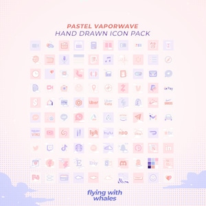 Pastel Vaporwave iOS Phone / iPadOS Icon Pack, Custom Icons, iPhone Theme
