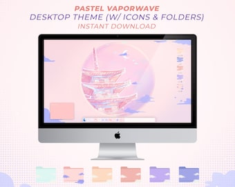 Paquete de temas de escritorio Pastel Vaporwave / Fondo de pantalla de escritorio, Macbook, Iconos de carpetas de escritorio, Conjunto de iconos, Organizador de escritorio, Computadora portátil, PC