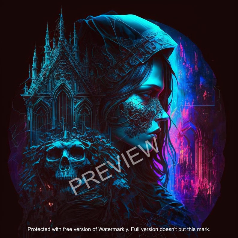 Dark Gothic Neon Girl Impression numérique de haute qualité image 1