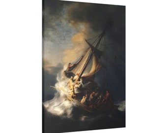 La tempête sur la mer de Galilée - Peinture de Rembrandt van Rijn - Gravure originale sur toile tendue (plusieurs tailles)