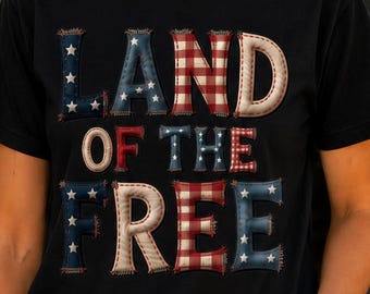 Land of the Free Patriotic Shirt, 4th of July USA T-Shirt, American Flag Patchwork Tee, Independence Day Shirt