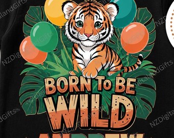 Personalized Tiger Birthday Shirt, Born To Be Wild Custom Name Tee, Safari Jungle Birthday Outfit, Cute Tiger Party Shirt, Kids Birthday Top