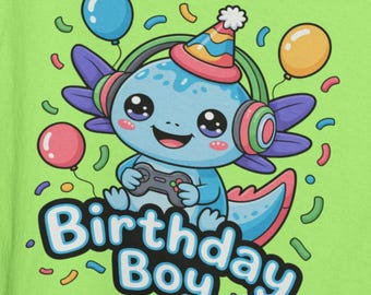 Axolotl Gamer Birthday Boy PNG, Gaming Birthday Design (Digital Download)