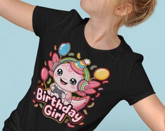 Custom Birthday Girl Axolotl Gamer PNG, Cute Gaming Birthday Design, Personalized Girl Birthday Party Graphic