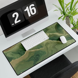 Green Mountain Design Desk Mat, Green Desk Pad, Geometric Aesthetic Mouse Pad, Office Decor Gift, Desk Accessories Organizer, Home Office