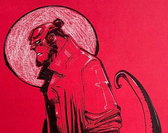 Hellboy original art, Hellboy commission art, original art by Rafael Dante