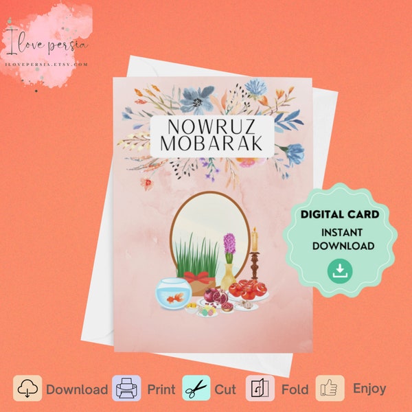 Nowruz Mobarak card, printable Nowruz card, Haftsin card, Nowruz gift. Happy Nowruz card Instant download. Nowruz wishes card.