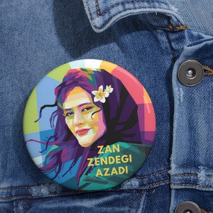 Mahsa Amini button, Women life freedom button pin  Zan Zendegi Azadi badge.