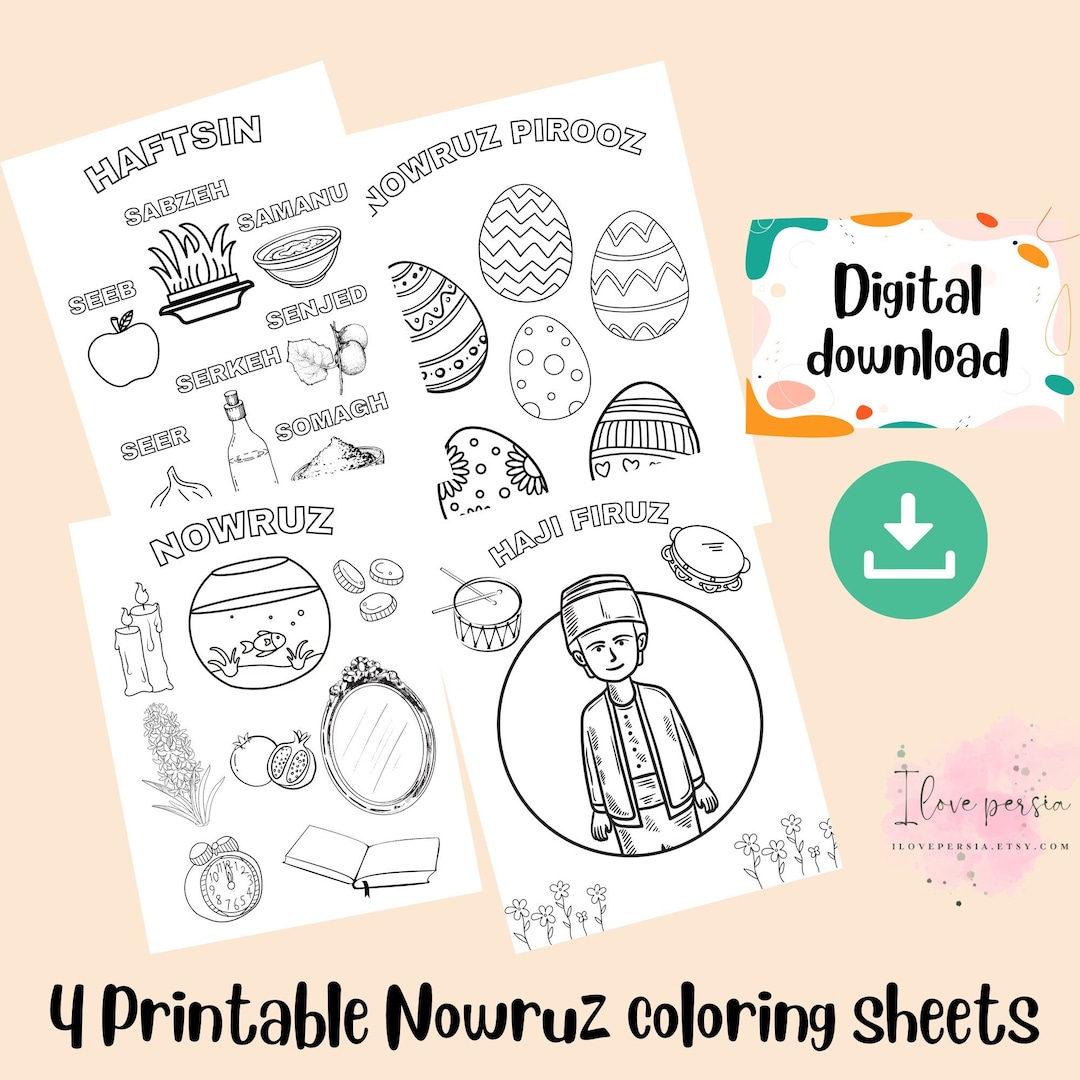 Nowruz Printable Coloring Sheets, Digital Haftsin, Nouruz Table, Eggs ...