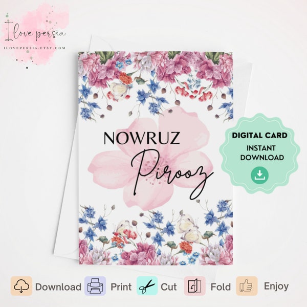 Nowruz Pirooz card, printable Happy Nowruz card, Nowruz gift. Nowruz Pirooz card Instant download. Nowruz wishes card.