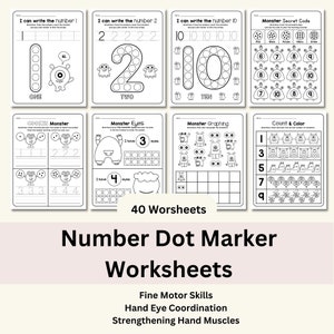 Numbers Dot Marker Worksheets for Toddlers/Preschooler, 40 Pages, 1-10 Do  Dot Printable, Fine Motor Skills, Printable Worksheets Homeschool
