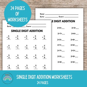 Single Digit Addition Worksheets for