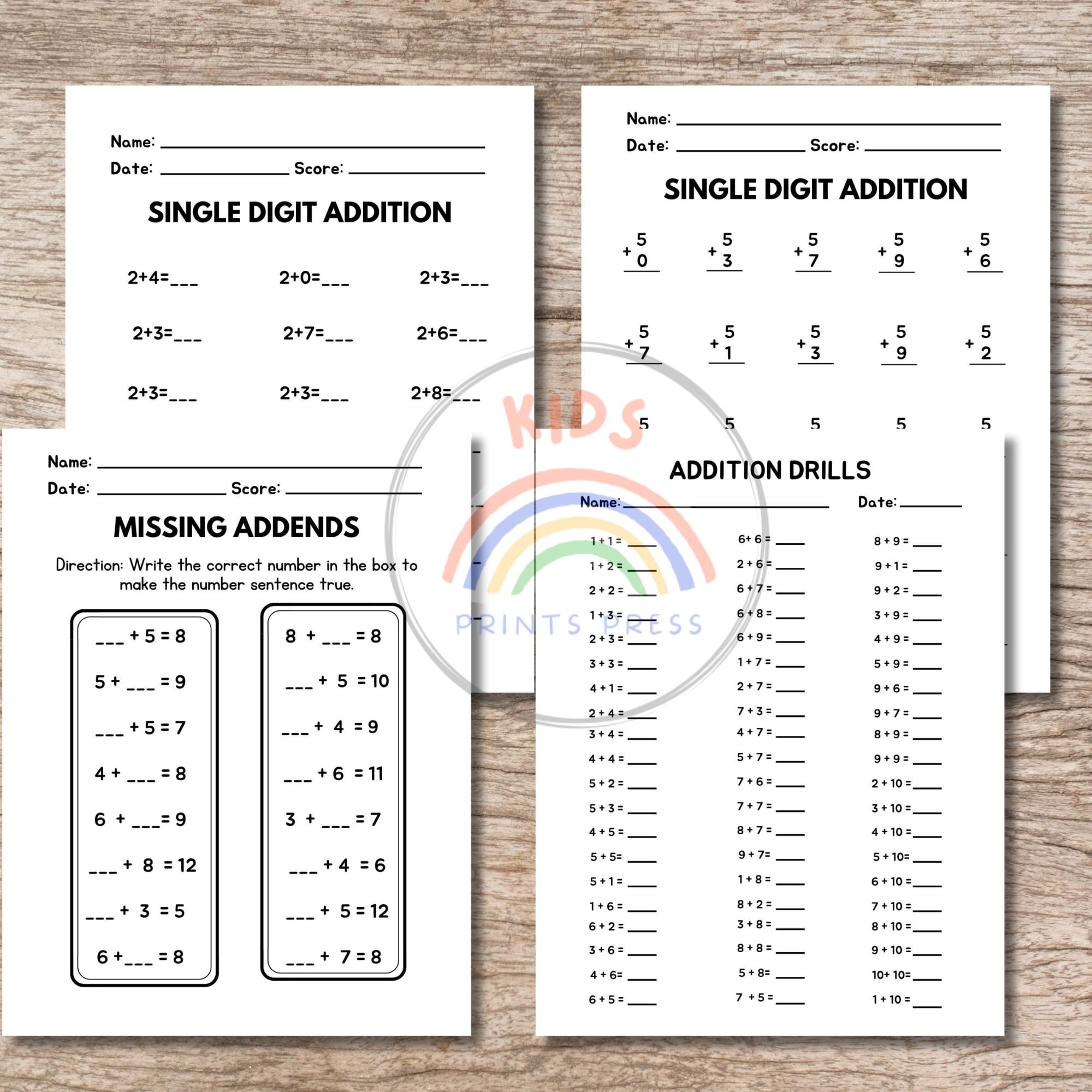 Single Digit Addition Worksheets For - Etsy