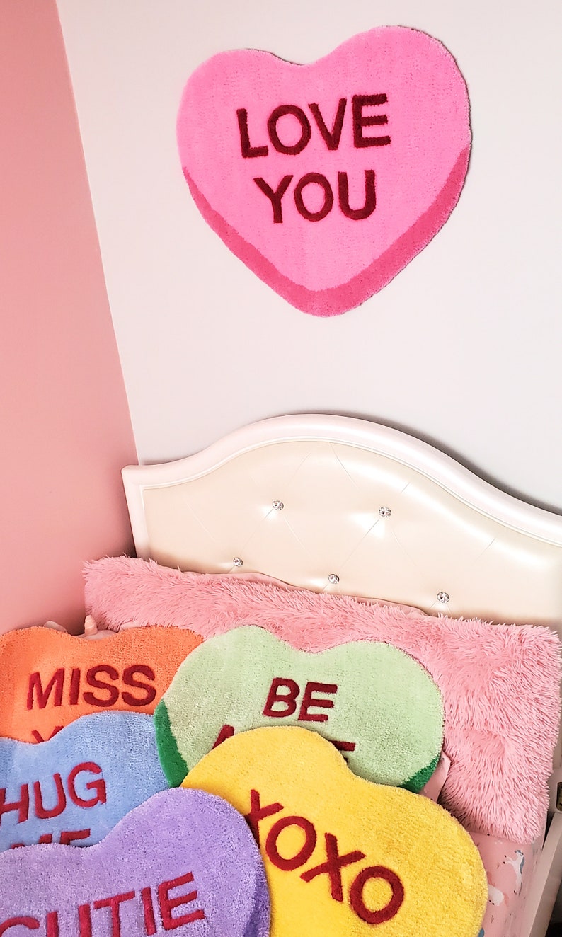 Love You Candy Heart Rug, Pink - Etsy