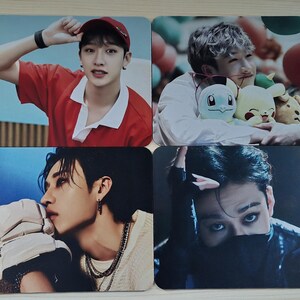 May include: Set of four square mouse pads featuring images of a person in various poses. The images include a person wearing a red shirt and cap, holding plush toys, and posing with a serious expression.