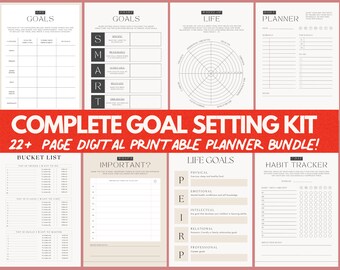 Digital Printable Goal Planner Bundle: Productivity Planner, Daily Planner, Habit Tracker, Vision Board