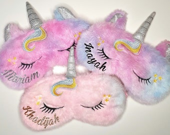 Personalised Unicorn Sleep Eye Mask | Custom Girls Sleep Mask | Birthday Gifts For Her | Fluffy Soft Tie Dye Sleepover Mask