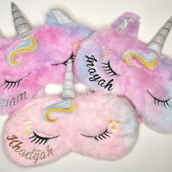 Personalised Unicorn Sleep Eye Mask | Custom Girls Sleep Mask | Birthday Gifts For Her | Fluffy Soft Tie Dye Sleepover Mask