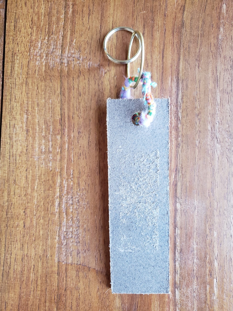 Eye Moon, Unique Leather Keychain, Hand Painted, Repurpose/reuse