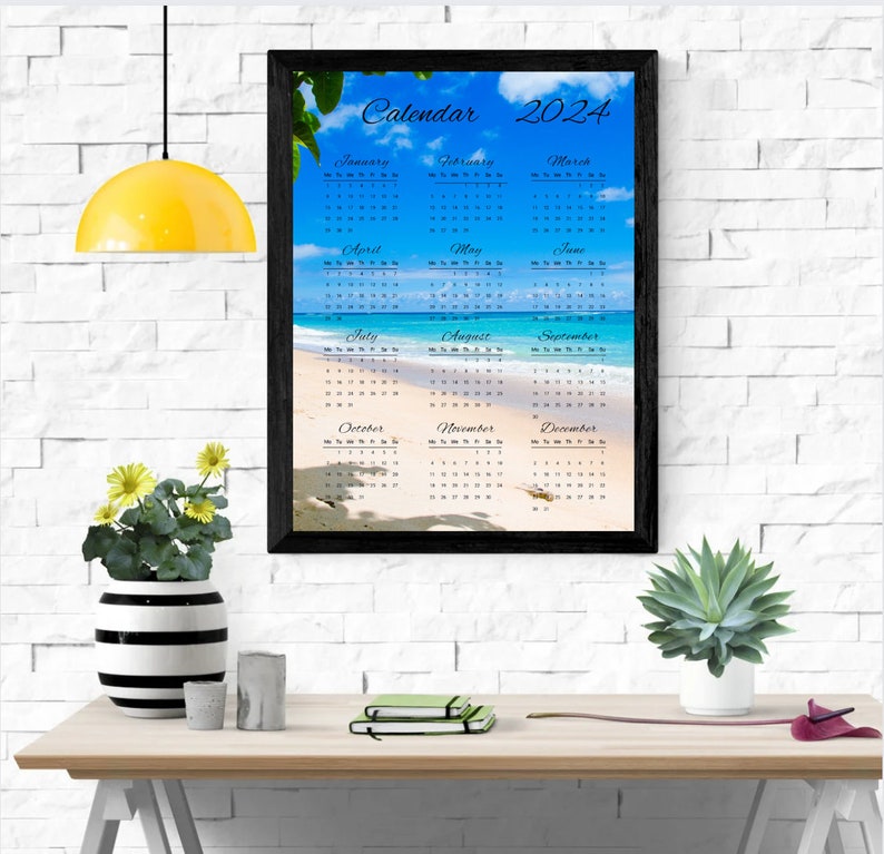 Printable Beach Bliss 2024 Calendar Bring the Shoreline to Your Space