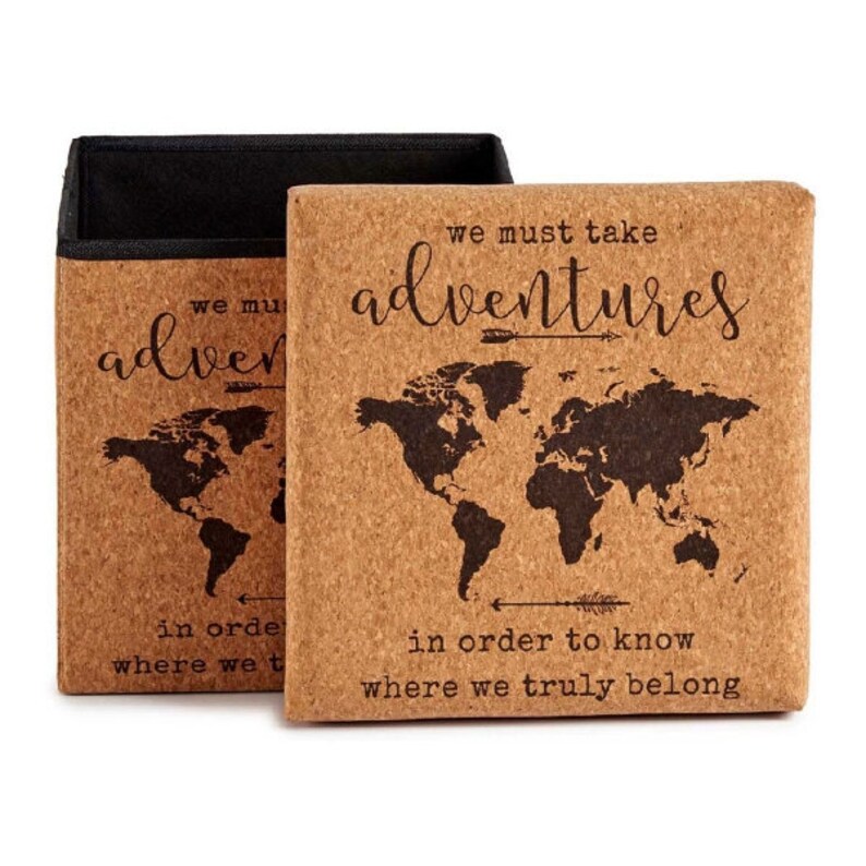 Cork Box With World Map Jewelry Box, Storage Box Made of Cork, Jewelry Box, Environmentally