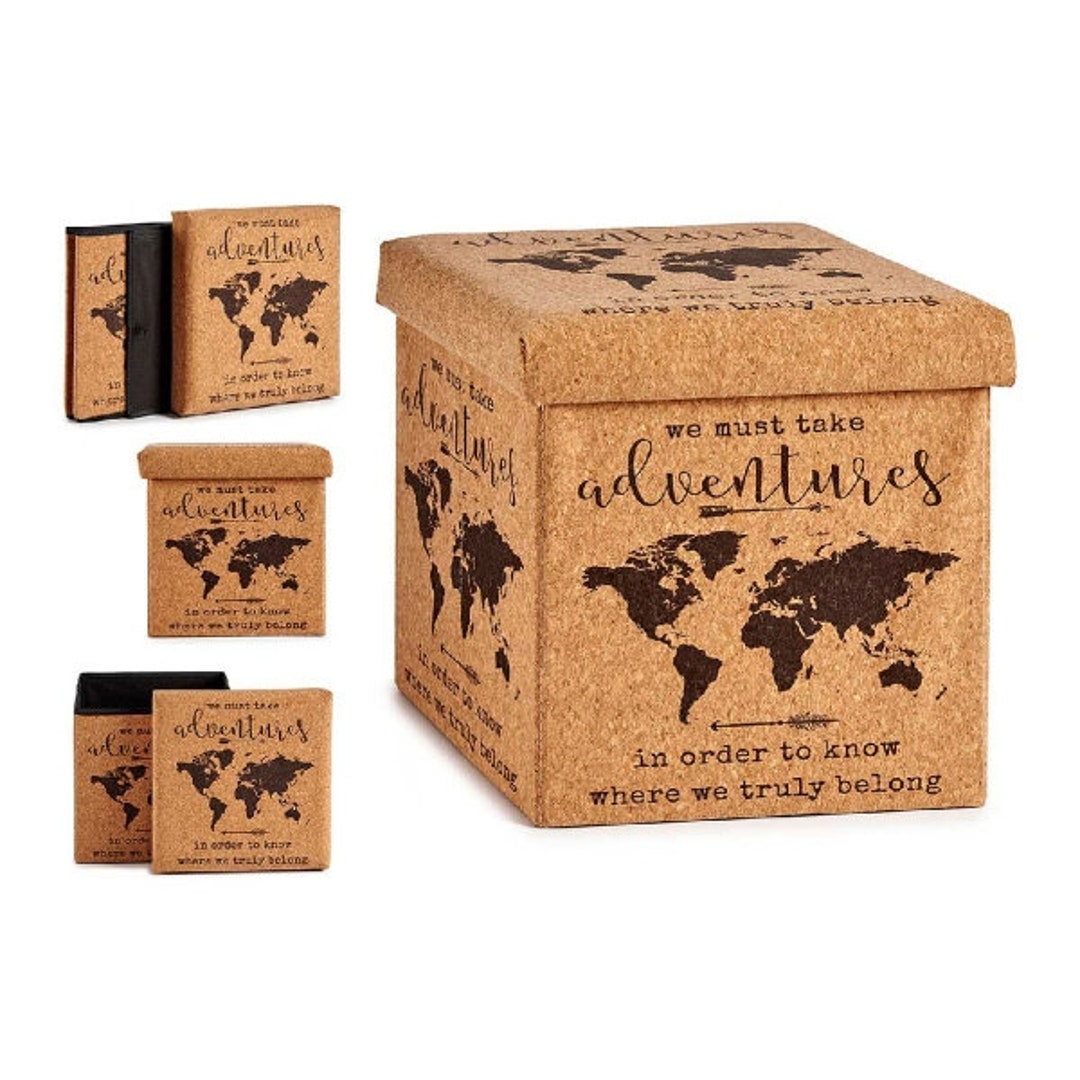 Cork Box With World Map Jewelry Box, Storage Box Made of Cork, Jewelry Box, Environmentally
