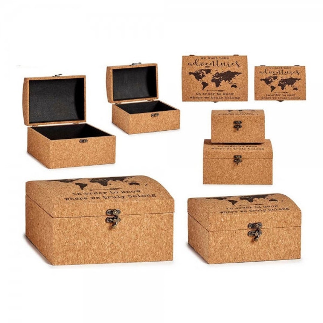 Cork Chests 2x With World Map Jewelry Chest, Treasure Chest, Storage