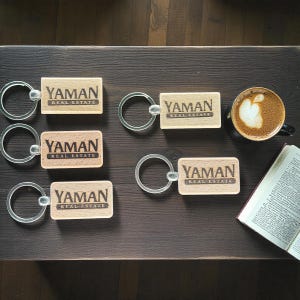 Custom Engraved Wood Keychains for Business & Events + Personalized Bulk Keychain Set of 8