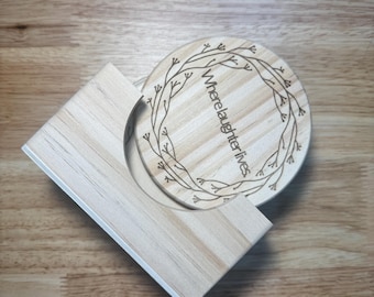Custom Engraved Wood Coasters with Holder – Personalized Coaster Set