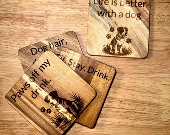 Personalized Acacia Wood Coasters Set – Engraved Dog Lover Gift